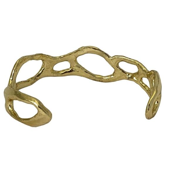 Freeform Artsy Open Work Bracelet Hand Crafted Fits up to 8" Wrist Gold Tone - Picture 2 of 3